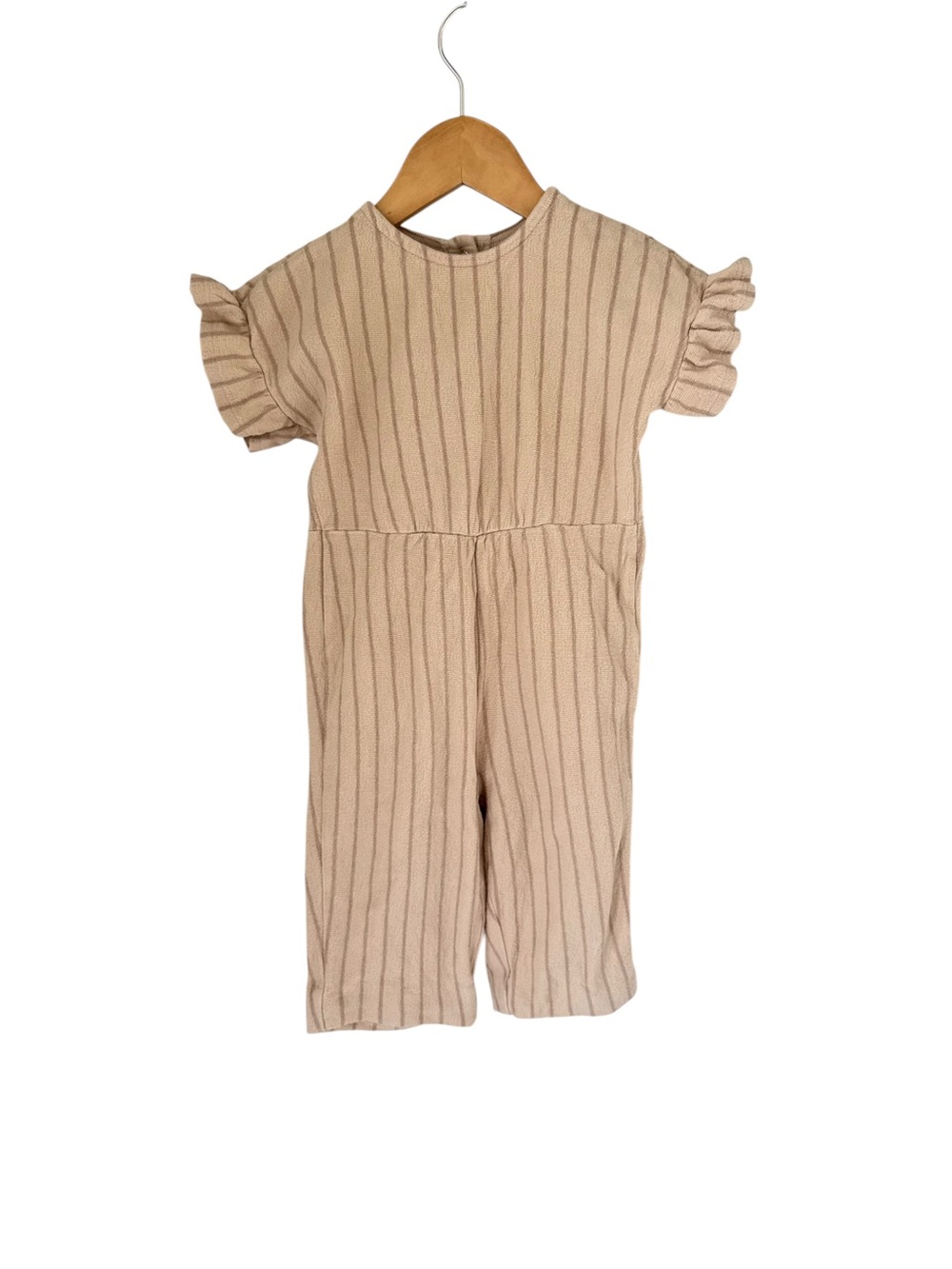 H&M Beige Striped Ruffle-Sleeve Kids Romper